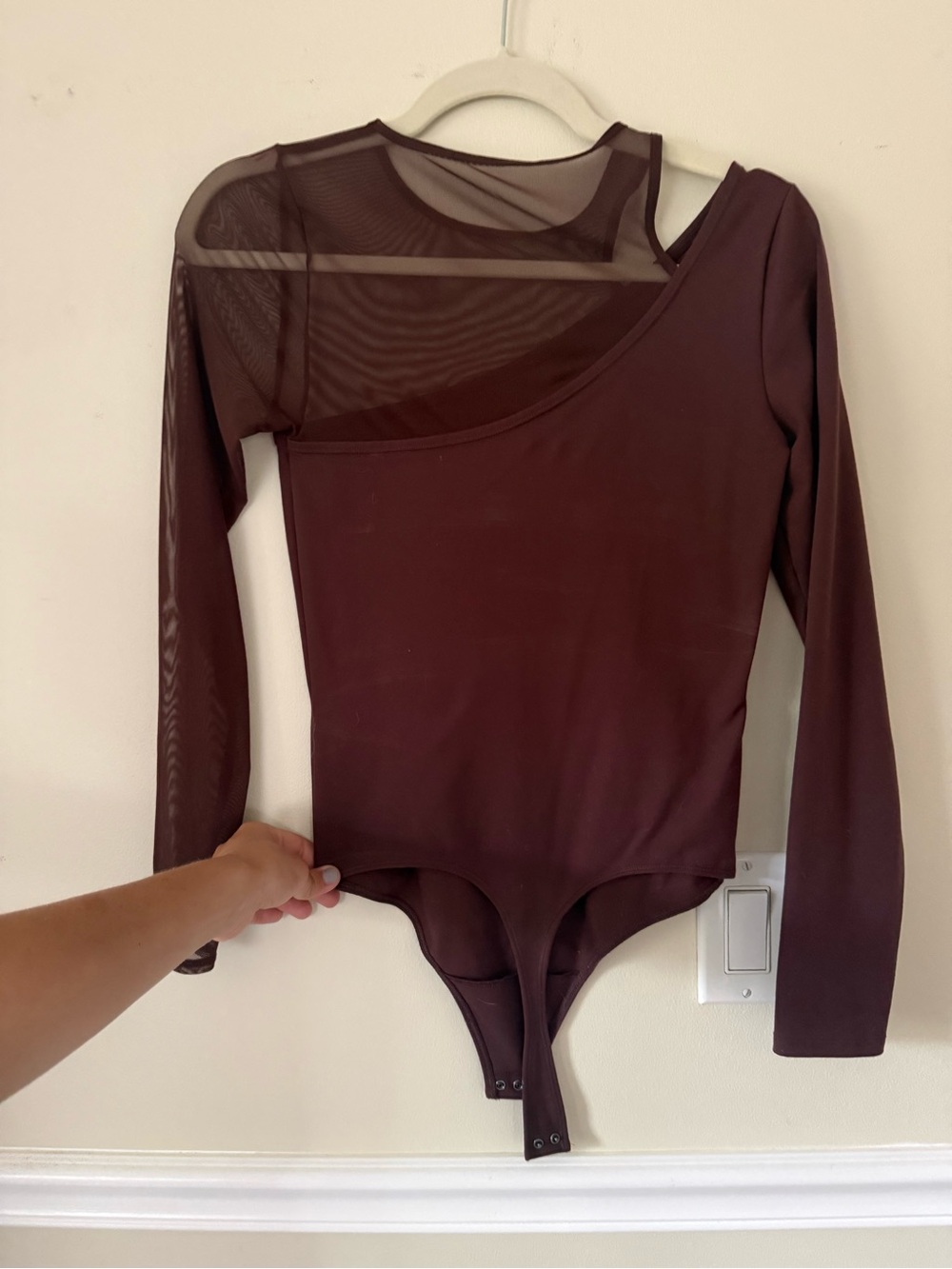 Abercrombie Asymmetrical Long Sleeve Mesh Bodysuit - Deep Brown